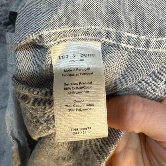 Rag & Bone Mens Button Up Long Sleeve Gray Cotton Blend Shirt Fit 1, Neck 14.5 - Picture 8 of 8